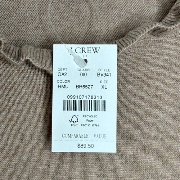 J. Crew Factory Ruffleneck Cotton Sweater - Heathered Mushroom - XL - Picture 9 of 9